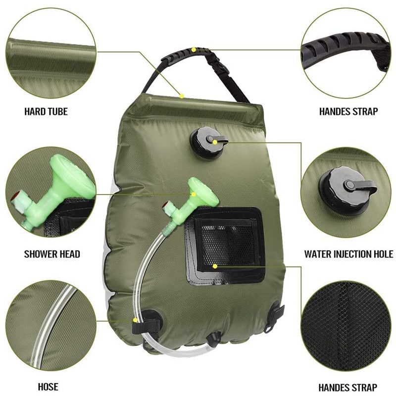 Adventure Hydration Shower Bag - 20L with Hose and Switchable Shower Head