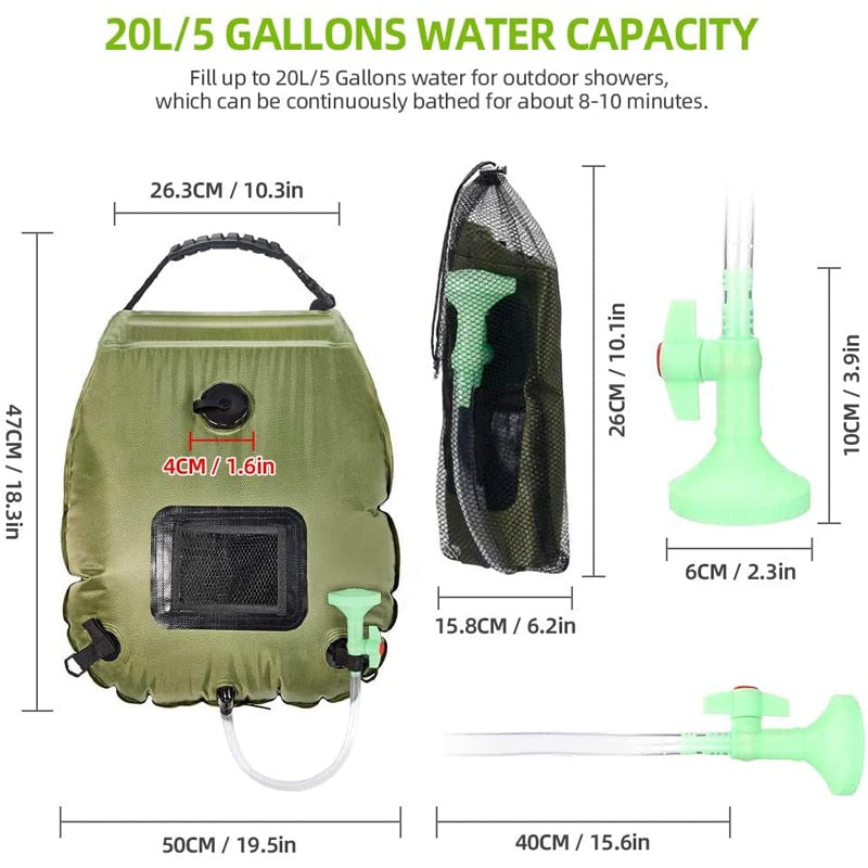 Adventure Hydration Shower Bag - 20L with Hose and Switchable Shower Head