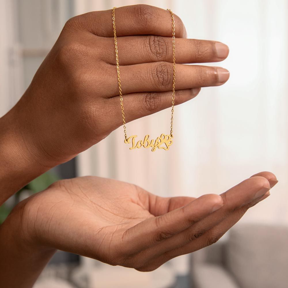 Dog Mom - Custom Paw Print Name Necklace