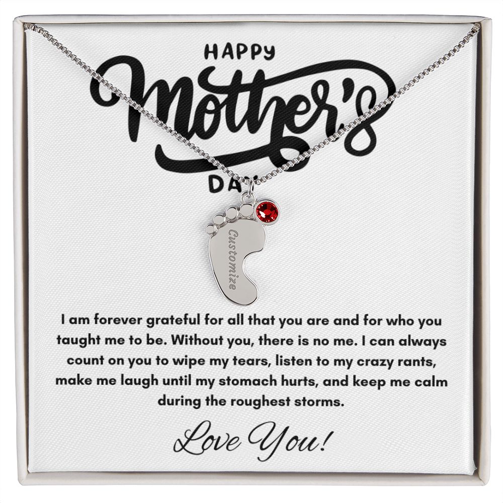 Happy Mother's Day - Forever Grateful - Engraved Baby Feet with Birthstones