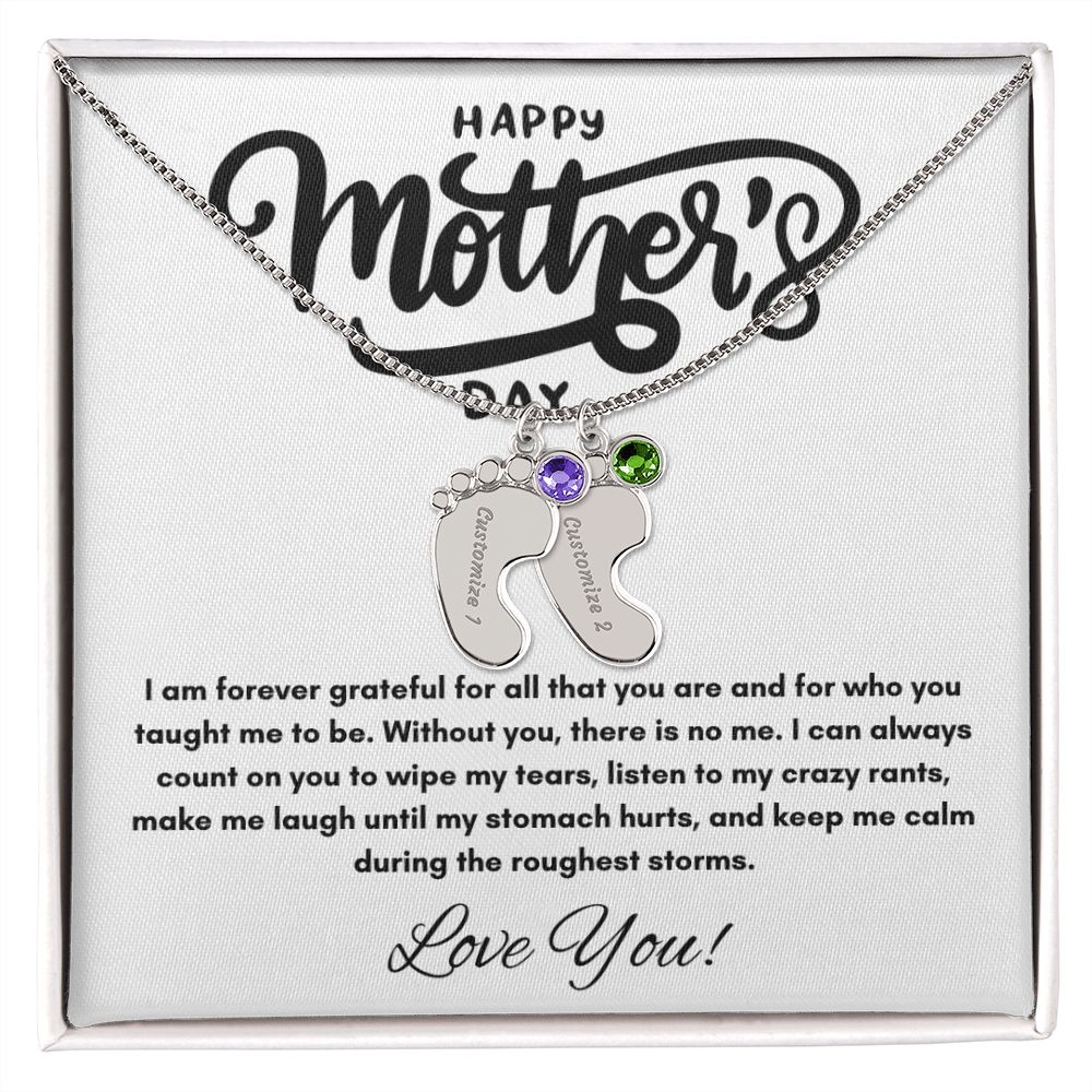 Happy Mother's Day - Forever Grateful - Engraved Baby Feet with Birthstones