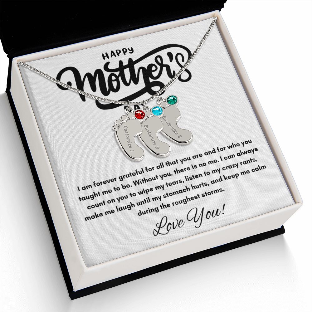 Happy Mother's Day - Forever Grateful - Engraved Baby Feet with Birthstones