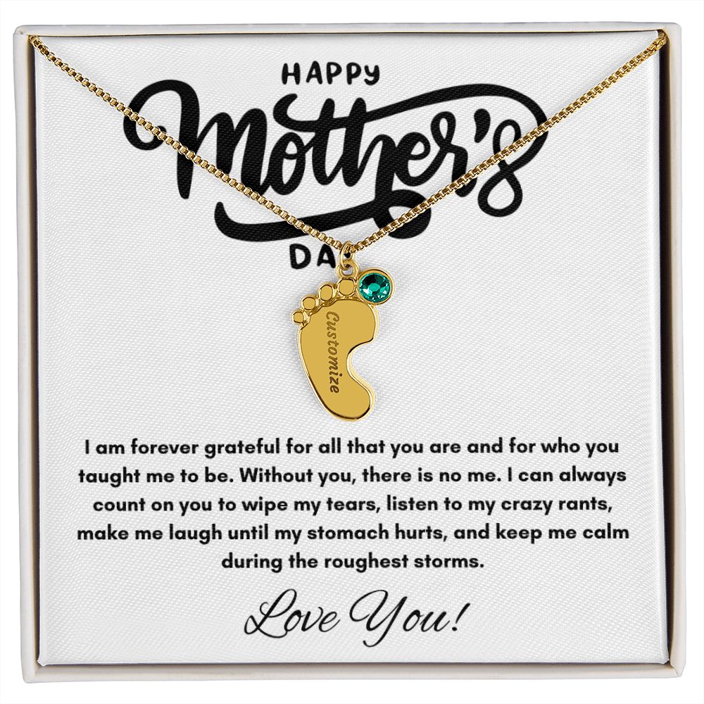 Happy Mother's Day - Forever Grateful - Engraved Baby Feet with Birthstones