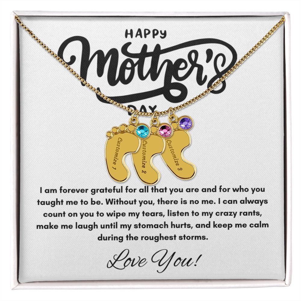 Happy Mother's Day - Forever Grateful - Engraved Baby Feet with Birthstones