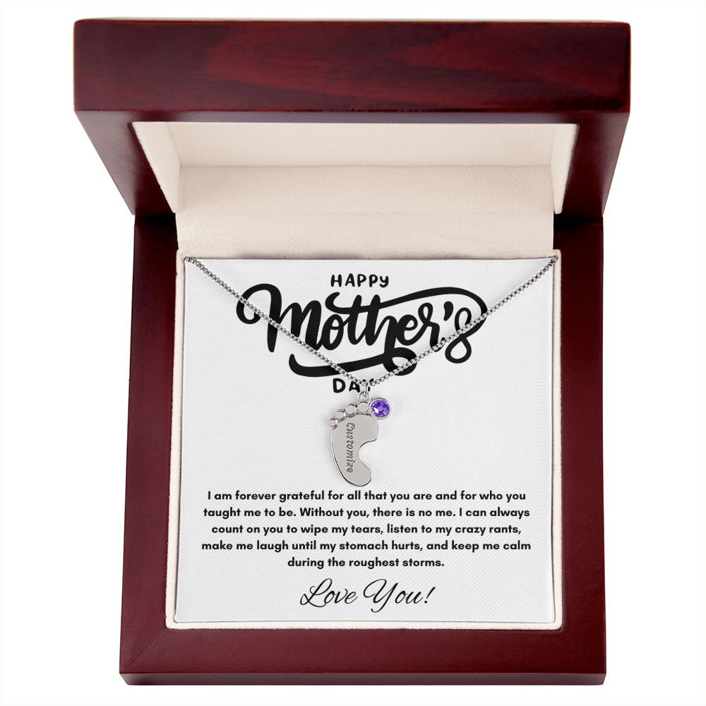 Happy Mother's Day - Forever Grateful - Engraved Baby Feet with Birthstones