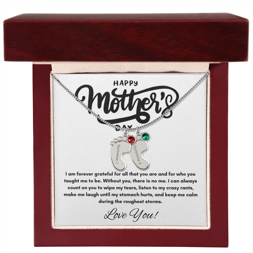 Happy Mother's Day - Forever Grateful - Engraved Baby Feet with Birthstones