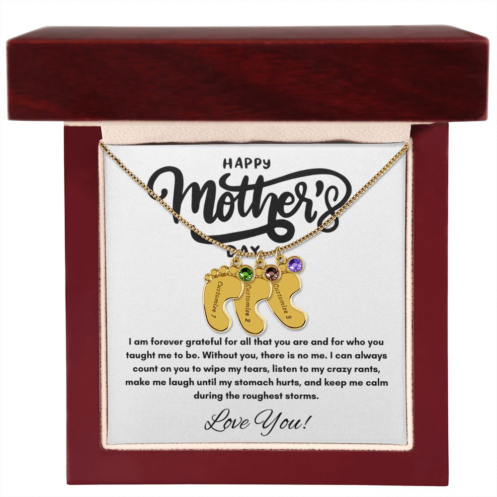 Happy Mother's Day - Forever Grateful - Engraved Baby Feet with Birthstones