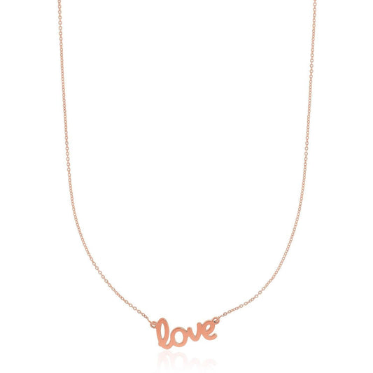 14k Rose Gold Script Love Necklace - 18 Inches