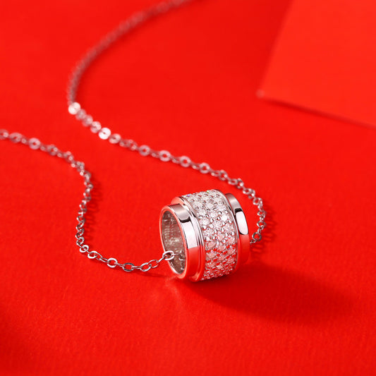 Sparkling Elegance: Girl Moissanite CZ Lucky Bead Tube Necklace in 925 Sterling Silver