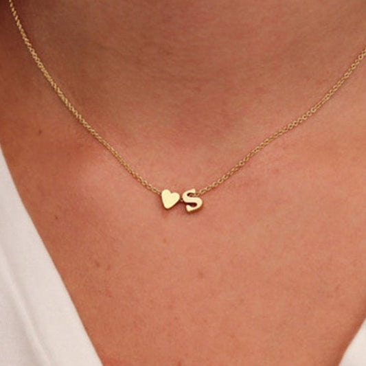 Tiny Heart Initial Necklace - Comes in Gold or Silver