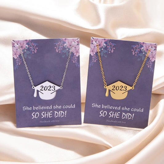 She Believed She Could, So She Did! Class of 2023 Graduate Necklaces - in Gold or Silver