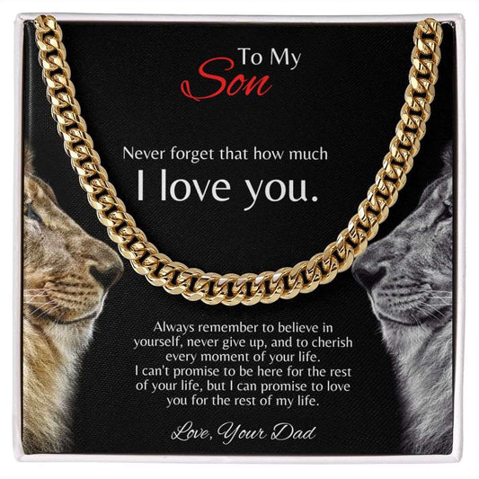 To My Son - Love Dad - Cuban Link Chain - Facing Lions