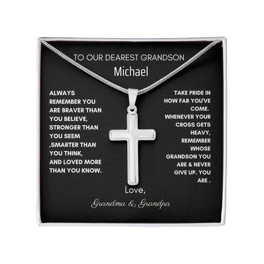 To Our Dearest Grandson - Add Your Own Custom Names! - Artisan Crafted Cross Necklace