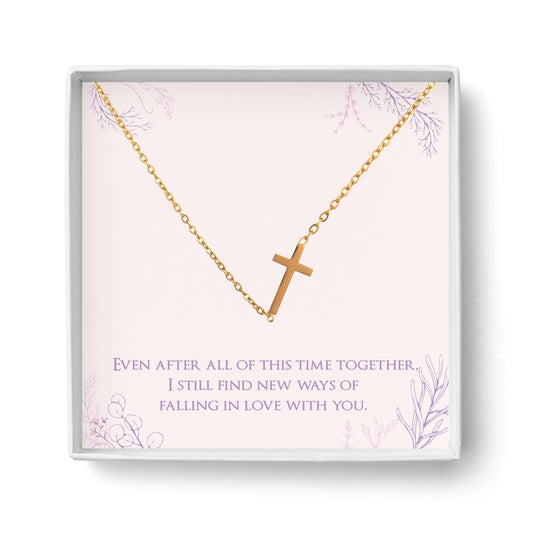 Falling in Love - 14K Gold Plated Cross Pendant Necklace