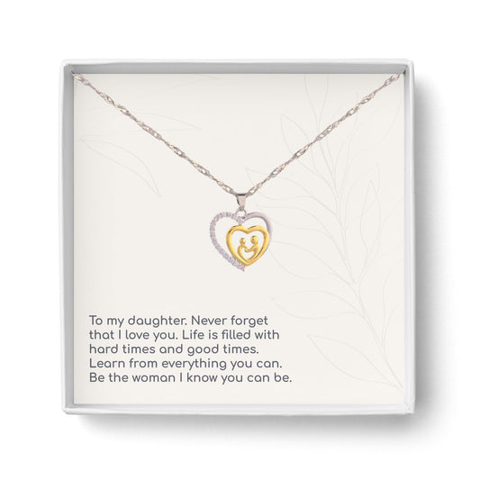 To My Daughter - Mother and Child Pave Heart Pendant Necklace